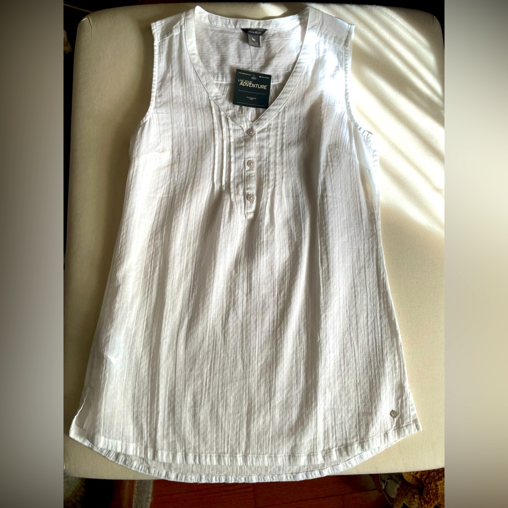 Eddie Bauer Women’s 100% Cotton White Sleeveless Feminine NWT Top Size XS